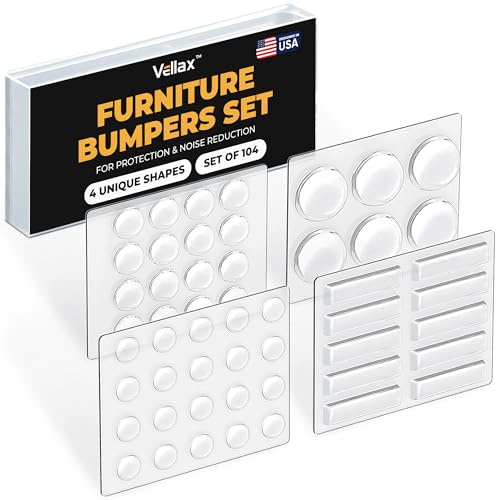 104 Clear Cabinet Bumper Pads – Self-Adhesive Silicone Buffer Set with 4 Shapes for Doors, Drawers & Furniture – Sound Dampening & Surface Protection