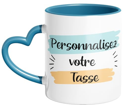 Woopers - Tazza a Cuore Azzurro Personalizzata con 1 o 2 Foto e Scritte. Idea Regalo Fidanzato, Papà, Nonno, Zio.