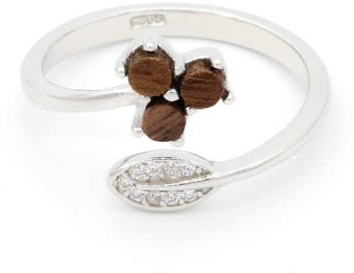 NaturSchatulle Holzschmuck Ring Holz Collection aus 925 Silber Verstellbar Holzring mit Holzeinlage Schmuck Geschenk für Frauen