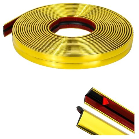 Bandes murales autocollantes en WZERHO - 5 m x 3 cm - Bande chromée autocollante - Protection des bords de table - Bandes décoratives autocollantes - Doré