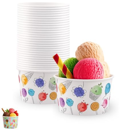 VIRSUS 250 Coppette Gelato in Carta 5101, capacità 250ml, grafica colorata, coppa rotonda in cartoncino biodegradabile e compostabile, pirottini, ciotola gelati, dessert, yogurt 5 CF x 50 PZ (250)