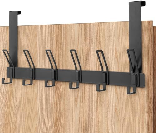 ROELLY Türhaken Mit 12 Haken, No Punch Türgarderobe,Platzsparend, Türhaken Zum Einhängen,Zum Aufhängen Von Schlafzimmer, Bad, Küche, Schwarz