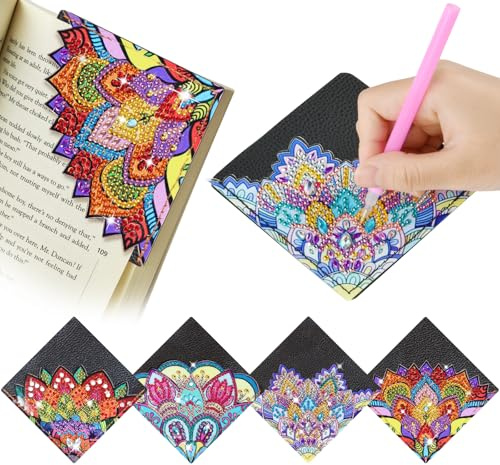 AUAUY 4 Stück Diamant Malerei Lesezeichen, 5D Stickerei Malerei, Dreieck B | 5D DIY Diamond Painting Lesezeichen, Stickerei Malerei nach Zahlen Kit, für Valentinstag Weihnachts Student Graduierung