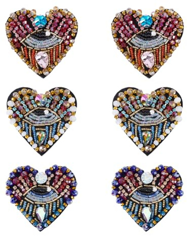 AHANDMAKER 6 Stück Augen Perlen Aufnäher 3 Farben Strass Applikation Böser Blick Aufnäher Herzförmiger Augen Patch Perlen Applikation Für Stoffdekoration Valentinstagsgeschenk