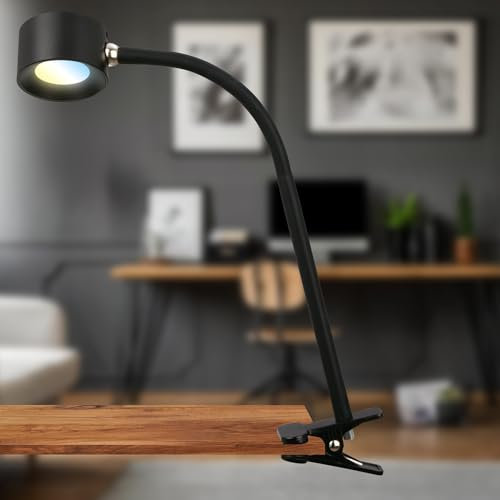 Briloner - Lámpara LED de escritorio con batería recargable, desmontable magnéticamente, giratoria 360 grados, regulable, CCT, lámpara de lectura inalámbrica, lámpara de pinza, 44 cm de altura, negro