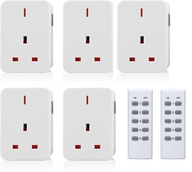 Lot de 5 prises télécommandées et 2 télécommandes, interrupteur sans fil 13 A/3120 W, portée de fonctionnement de 30 m