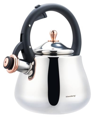Stahl-Wasserkessel Flötenkessel Teekessel Kessel 2,8L Induktion, silber-glänzend KLAUSBERG KB-7776