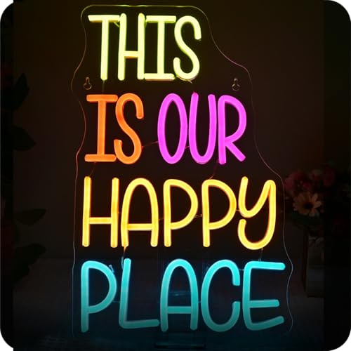 Wanxing Thes Is Our Happy Place Neon Light Sign, Neon Sign Light Up Letters,Neon Light for Wall Decoration,Led Sign for Reading Room,Classroom,Book Party,Library Decoration,Bookworm Decor