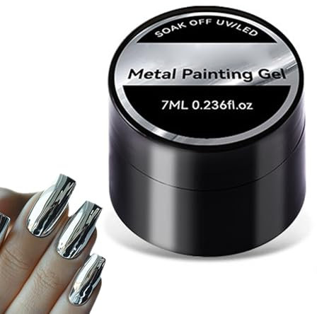 Smalto per unghie effetto 3D effetto argento specchiato, smalto gel per unghie in metallo, 7 ml, colore argento metallizzato, altamente lucido, effetto 3D, accessori per manicure