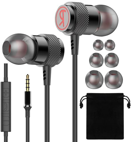 Earphones, In-Ear Headphones with Strong Bass, Noise Isolating Headphones, Wired Earphones with Microphone and Volume Control, for Samsung, Android, iPad, Mp3, Smartphones and 3.5mm Devices