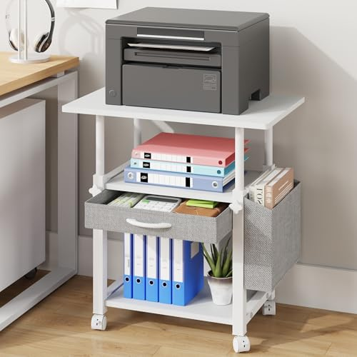 OYRREU Porta Stampante 3 Livelli, Mobiletto Salvaspazio con Ruote, Bianco