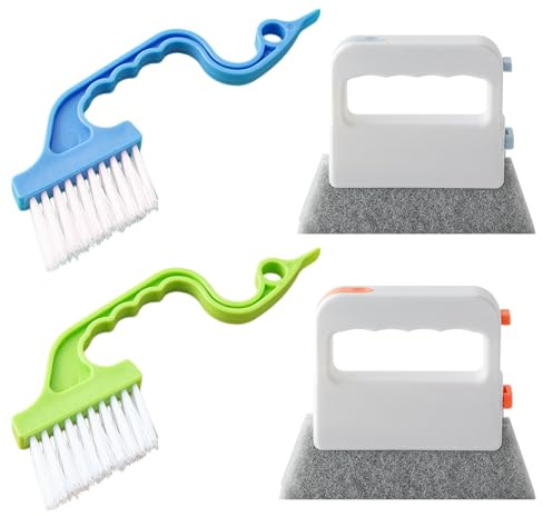Fensterrahmen Reiniger für Ecken,4Pcs Fensterschlitz Reinigungsbürste Fensterrillen Kit,Mehrzweck Groove Kleine Bürste,für Schiebetür, Rollladen, Klimaanlage, Badezimmer Dusche, Jalousien