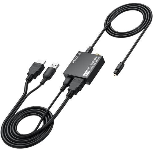 PROZOR Estrattore Audio ARC HDMI a Coaxial/Toslink - Convertitore Audio Digitale con Passthrough Dolby/DTS, Support 192kHz PCM con Copertura in Metallo Cavo Ottico per TV