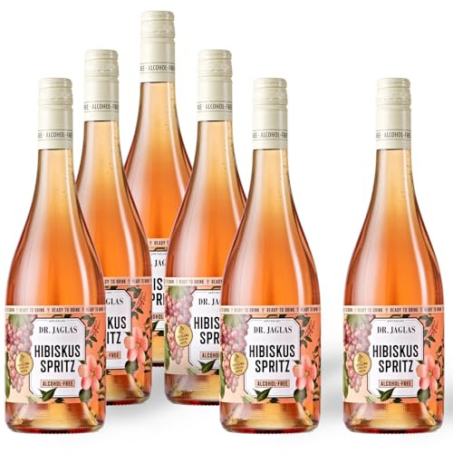 Dr. Jaglas Hibiskus Spritz - alkoholfreier Sekt Hibiskus Aperitif mit Kohlensäure herb bitter Geschmack spritzig pur und alkoholfrei - 6x750 ml Flasche