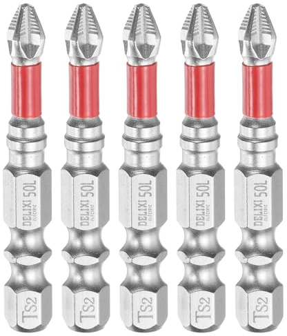 sourcing map 5pcs #2 Anti Slip Phillips Screwdriver Bit PH2 1/4 Hex Shank 2 (50mm) Magnetic Cross Head Drill Bits Chrome Plating S2 Steel Industrial Screw Driver Tool, Silver/Red