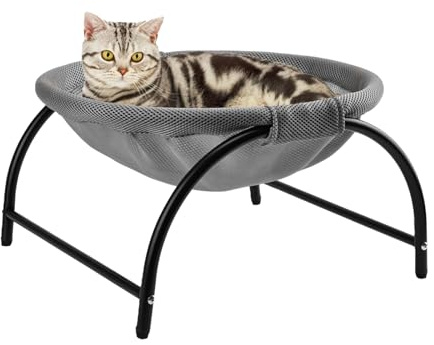 LIFLIX Katzenhängematte Outdoor, Erhöhter Katzenbett mit abnehmbarem, Waschbarem Netzstoff, Stehend Hängematte Katzen für Innen-/Außenbereich (Grau)