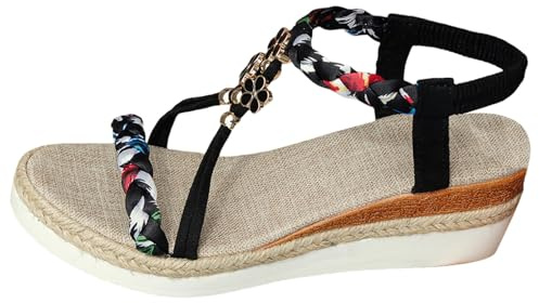 claquette orthopédique femme Sandales Femme Été Confortable Bohême Plateforme Orthopédique Chaussures Élégantes Antidérapantes Respirantes Croisé Cheville Élastique Sandals Talon Compensé Black 41