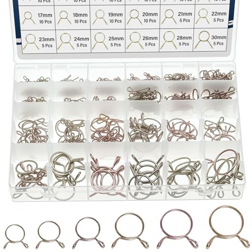 JTAREA 24Tailles Collier Durite Essence Clip à Ressort Tuyau 260Pièces 5-30MM Serrage Durite Essence Serre-joints à Tuyaux Colliers de Serrage de Carburant Set pour Moto Scooter ATV
