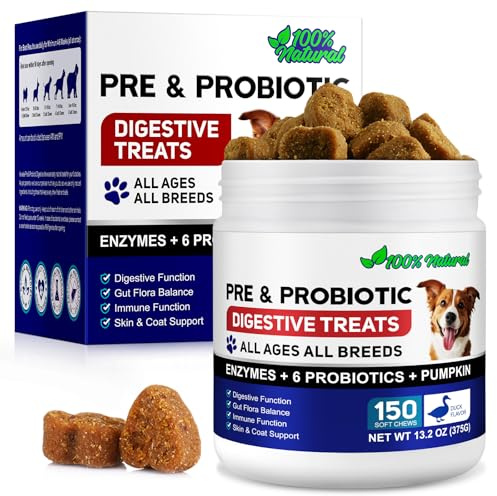 Probiotici per Cani, 150 Pezzi Probiotici per la Salute Intestinale dei Cani, Pre e Probiotici per il Supporto della Salute Digestiva del Cane, Salute Intestinale e Immunità, Sapore di Anatra