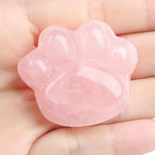 QINJIEJIE Katzenpfote Kristall Rosenquarz Katzenfigur Handschmeichler Geschenk für Katze Kawaii Deko Figuren Katzen Geschenk Katzenfiguren Deko Geschenke
