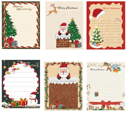 FANOST Weihnachtsbriefpapier A4, 60 Blatt, 6 Verschiedene Motive | Doppelseitig Bedruckt, Weihnachten Briefpapier für Weihnachtsgrüße & Wunschzettel an Weihnachtsmann
