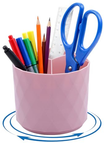 Runyu Drehbar Stiftehalter Schreibtisch Stifte Organizer Büro 360°Rotierende Stifthalter mit 5 Fächern, Bürozubehör Stiftköcher für Büro Schule Zuhause (Rosa)