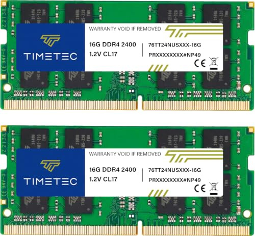 Timetec Premium 32 GB Kit (2x16 GB) DDR4 2400 MHz (PC4-2400T) PC4-19200 SODIMM – Non-ECC Unbuffered, 260-Pin, 1,2 V, CL17, Speichermodul für Laptops, Mini-PCs und All-in-One-Computer