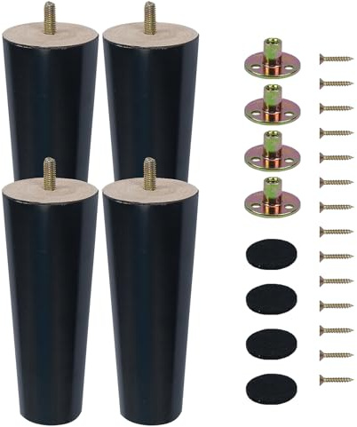 CxutSa 4PCS Wooden Furniture Legs 15cm/6inch Solid Wood Sofa Legs Black Chair Legs Furniture Replacement Feet with Mounting Plates Screws Non-Slip Mat for Chair Bed Couch Table TV Cabinet