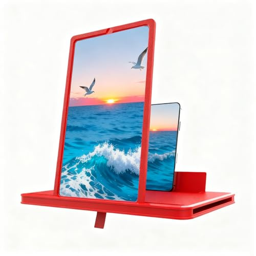 Bildschirmlupe Newes Version, 2026 neue Handy-Projektor-Leinwand, ausziehbarer HD-Vergrößerungsverstärker, Projektor, 35,6 cm (14 Zoll) 3D-HD-Handylupe für jedes Smartphone (rot)