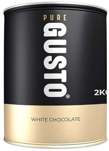 GUSTO Hot Chocolate Powders, Belgian White Chocolate, Vegetarian Suitable, Metal Refillable Tin 2KG (GUSTO - Belgian White Chocolate - 2KG Tin)