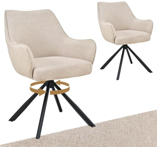 Bon Furni Esszimmerstühle Drehbar 2er Set mit Armlehne, gepolsterte Esszimmerstuhl mit hoher Rückenlehne für Esszimmer & Wohnzimmer, Büro, Beige