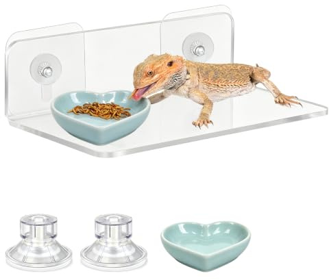 LIULINY 20 x 10 x 5 cm Axolotl Hängematte für Aquarium, Betta Hammock | Transparentbetta fisch hängematte mit Keramischer Fütterung a Zwei Saugnäpfe für Bearded Eidechse Dragon Frösche Tank (Blau)