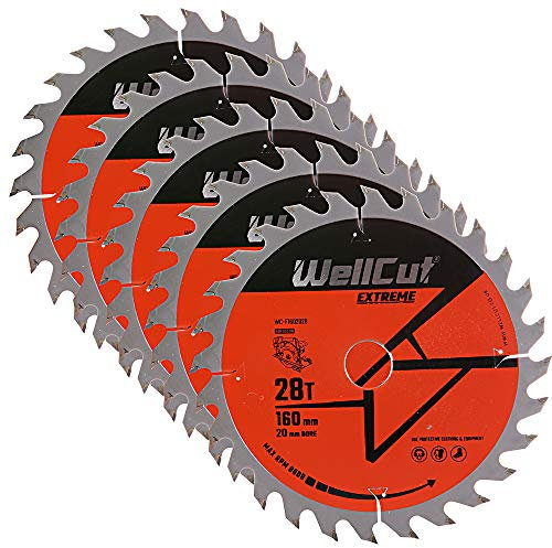 WellCut TCT Saw Blade 160mm x 28T x 20mm Bore Suitable For Festool - TS55 Pack of 5