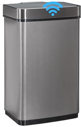 Relaxdays Sensor Mülleimer 60l, Abfalleimer, Küchenmülleimer aus Edelstahl, mit Bewegungssensor, batteriebetrieben, grau