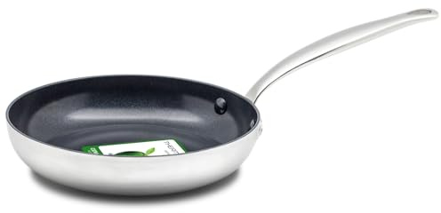 Greenpan Barcelona Evershine Tri-Ply Stainless Steel Healthy Diamond Reinforced Ceramic Non-Stick 30 cm Frying Pan Skillet, PFAS-Free, Multi Clad, Induction, Oven Safe, Silver