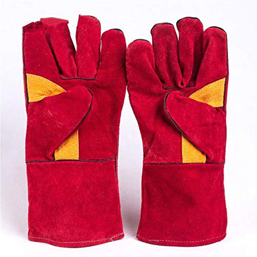 Extrem hitze- und feuerbeständige Schweißhandschuhe aus Leder mit extra langen Ärmeln, für Grill, Ofen, Grill, Kamin, Tig, Mig, Backen, Ofen, Herd, Topflappen, Tierhandhaber-Handschuh
