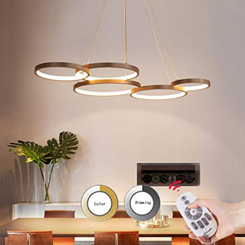 Moderne LED Pendelleuchte Dimmbar Hängeleuchte Esstischlampe Pendellampe Höhenverstellbar Hängelampe Kronleuchter für Wohnzimmer Esszimmer Büro Schlafzimmer Decken Lampe 92 * 55cm 63W Five rings