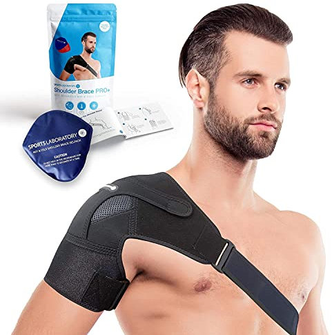 Sports Laboratory Schulterbandage mit Warm und Kalt Kompresse - Geeignet für Schultersteife, Rotatorenmanschette und Verstauchungen - Verstellbare Passform für Männer und Frauen, Unisex (Medium)