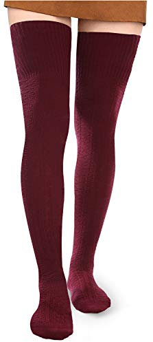 Moon Wood Overknees Strümpfe Damen Extra Lange Thigh High Socks Soft Warme Überkniestrümpfe Damen Baumwolle Strick Oberschenkelsocken Burgundy