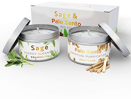 Chandelita Bougie Parfumées à la Sauge Pure & au Palo Santo pour l’Énergie de la Maison & Purification Spirituelle – Bougie Parfumée Méditation – Bougies Parfumée Relaxation & Bien-être