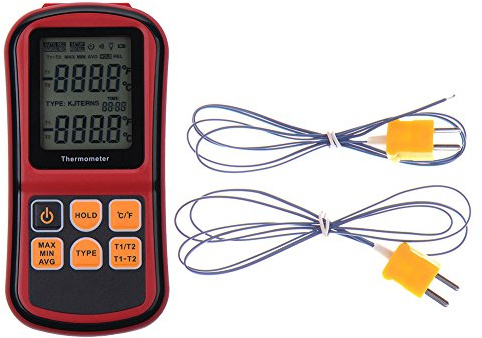 AIHG Digital Thermocouple Thermometer Dual-Channel LCD Backlight Temperature Meter Tester with 2 K-Type Thermocouple for E/J/K/N/R/S/T