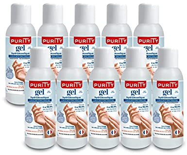 10 Mini-flacons de 100ml - Gel Hydroalcoolique Purity 703 - Parfum Fleur de Lin