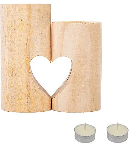 2 Stück Kerzenhalter Mit Kerze, Klein Holz Kerzenständer, Kerzenhalter Holz Teelichthalter Set, Handgefertigter Kerzenhalter Aus Holz Mit 2 Kerzen, für Valentinstag, Party, Party, Heimtextilien