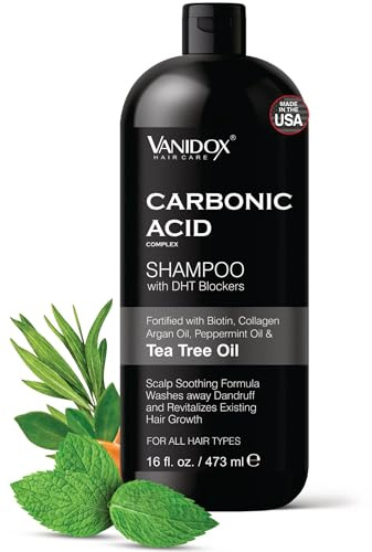 VANIDOX Carbonic Acid Shampoo for Men and Women with DHT Blockers - Made in USA - Stimulates Hair Growth, Scalp Exfoliator, Sulfate Free Shampoo with Biotin and Tea Tree Oil (16 Fl Oz)