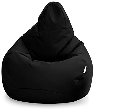 Loft 25 Sitzsack Sitzkissen mit Füllung | Gaming sitzsäcke 80 x 75 cm Indoor & Outdoor Beanbag | Geeignet für Kinder Innen- & Außenbereich Kinderzimmer Wohnzimmer | Wetterfest (Black, Sitzsack)