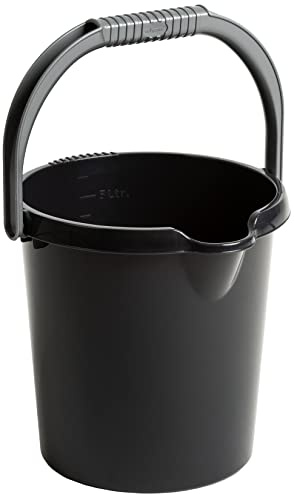Eimer mit Ausguss Henkel 5L schwarz Putzeimer Küche Bad Camping Kunststoff
