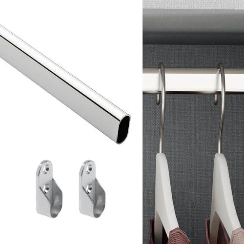 Evotrade Tubo Asta Barra Appendiabiti per Armadio Guardaroba, Cromato 15x30mm x Lunghezza 3 Metri + 6 Supporti Laterali
