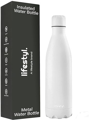 Lifestyl Stainless Steel Water Bottle | 24 Hrs Cold & 12 Hrs Hot| Thermoshield Technology Vacuum Insulated Metal Water Bottles, Leak-Proof Drinks Bottle for Gym (White, 750 ml)