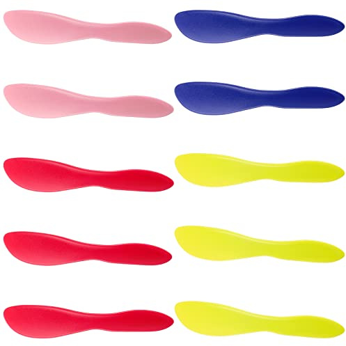 Perthlin 10 Pieces Plastic Butter Spreader Multi Purpose Butter Knife Spreader Versatile Knife Frosting Knives for Soft Cheese Cream Icing, 7 x 1.4 Inch(Red, Green, Blue, Pink)