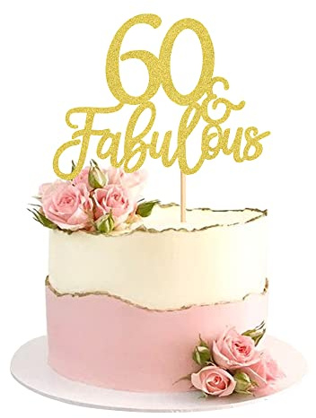 Blumomon 3 Pack 60 & Fabulous Cake Topper Gold Glitter Cheers to Happy 60th Birthday Cake Toppers Sixty and Fabulous Cake Pick Decorations for 60th Wedding Anniversary Birthday Party Supplies
